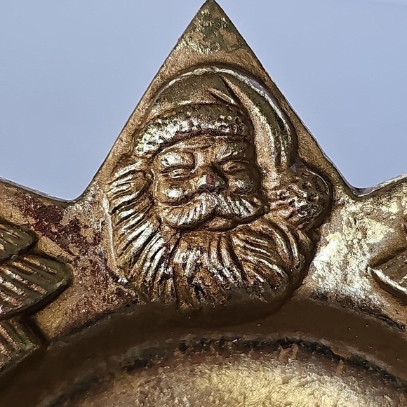 Vintage Gold Star Candle Holder Gilded Santa Christmas Tree St. Nick Plate 1917 - Picture 3 of 7